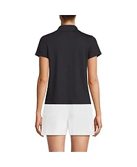 Lands' End Women's Linen Blend Short Sleeve Button Front Polo Top