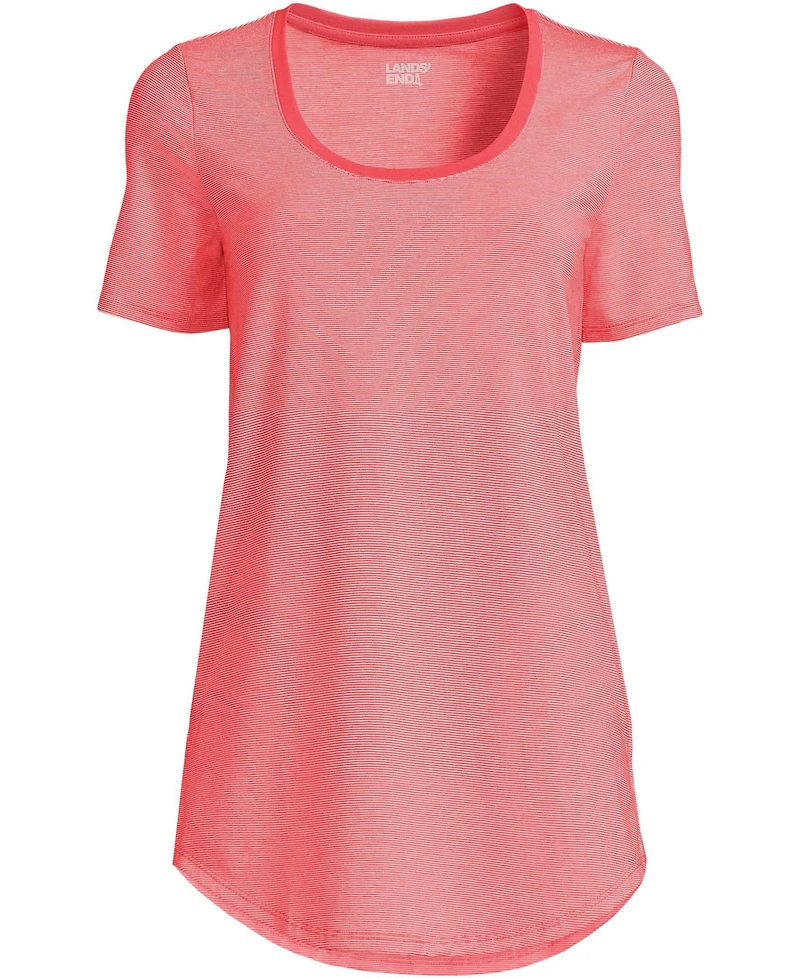 Lands' End Women's Short Sleeve Power Performance Scoop Neck Curved Hem Tunic Tee