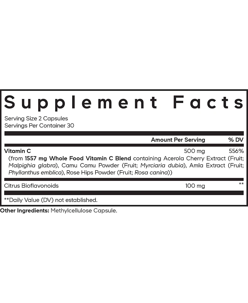 Codeage Whole Food Vitamin C Supplement - Acerola Cherry, Camu Camu, Amla Berry & Rose Hips Blend - Citrus Bioflavonoids
