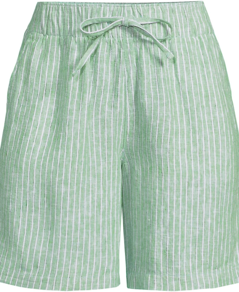 Lands' End Women's Linen High Rise Pull On 7" Shorts
