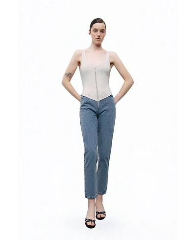 Nocturne Women's Denim Garnished Jumpsuit