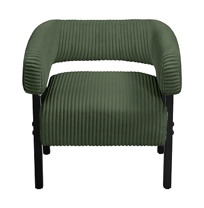 Yaheetech Contemporary Upholstered Corduroy Barrel Accent Chair, Dark Green
