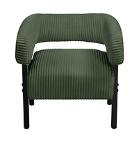 Yaheetech Contemporary Upholstered Corduroy Barrel Accent Chair, Dark Green