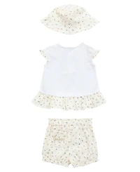 Guess Baby Girls 3-Piece Short Sleeve T-Shirt, Shorts, and Bucket Hat Set