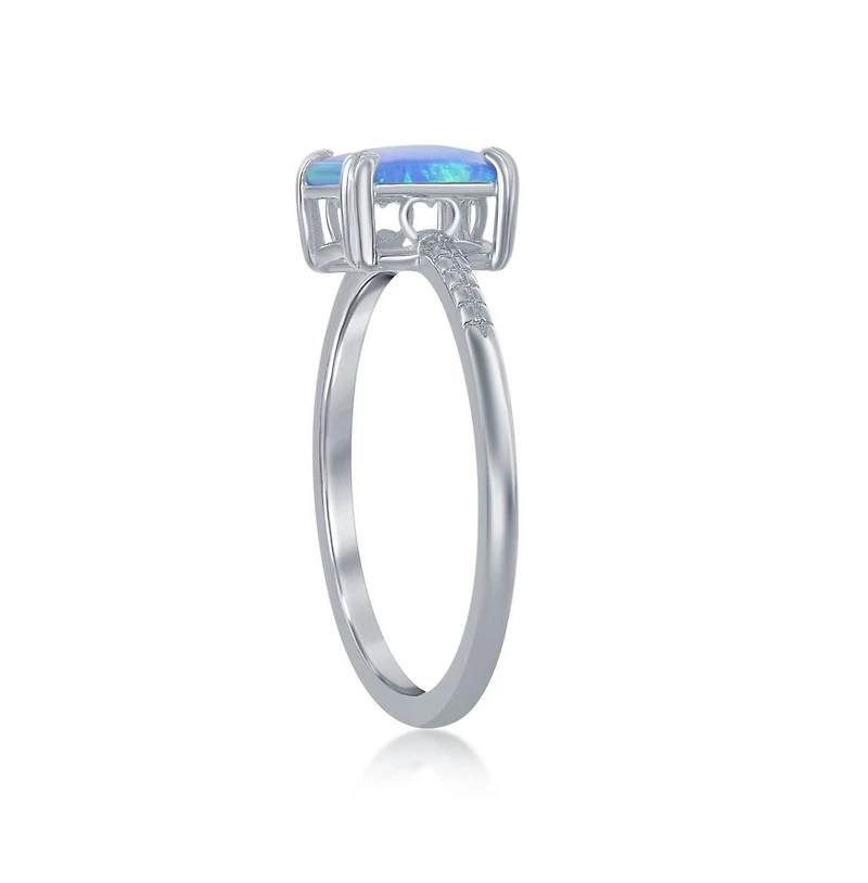 Sterling Silver Square Synthetic Opal Beaded Band Ring