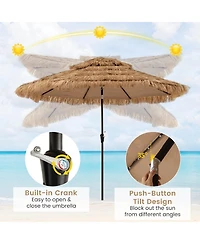 Gymax 10 Ft Hula Thatched Tiki Umbrella 2-Tier Hawaiian Style Solar Patio Umbrella