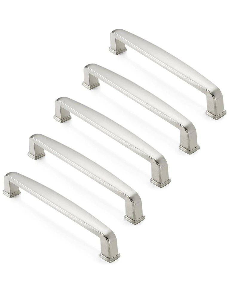 Cauldham 5 Pack Solid Kitchen Cabinet Handles (5" Hole Centers) - Drawer/Door Hardware - Style T765 - Satin Nickel