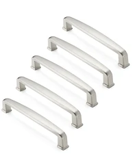 Cauldham 5 Pack Solid Kitchen Cabinet Handles (5" Hole Centers) - Drawer/Door Hardware - Style T765 - Satin Nickel