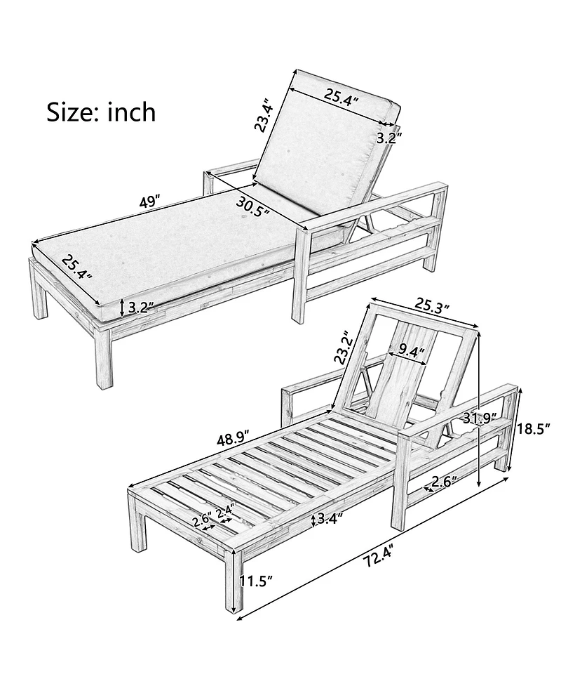 Mondawe Acacia Wood Adjustable Backrest Outdoor Lounge Chair, Suitable for Gardens, Terraces