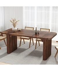 Tribesigns Dining Table for 4-6, Rectangular Wood Kitchen with Double Pedestal, 62-Inch Dinner Room, Living Easy Assembly