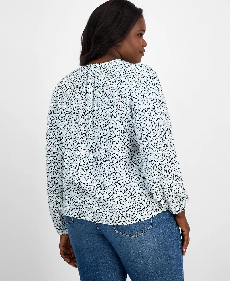 On 34th Trendy Plus Shadow Floral Button-Front Blouse, Exclusively at Macy's