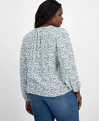On 34th Trendy Plus Shadow Floral Button-Front Blouse, Exclusively at Macy's
