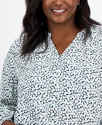 On 34th Trendy Plus Shadow Floral Button-Front Blouse, Exclusively at Macy's