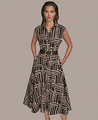 Donna Karan New York Women's Cap Sleeve Printed Shirt Dress
