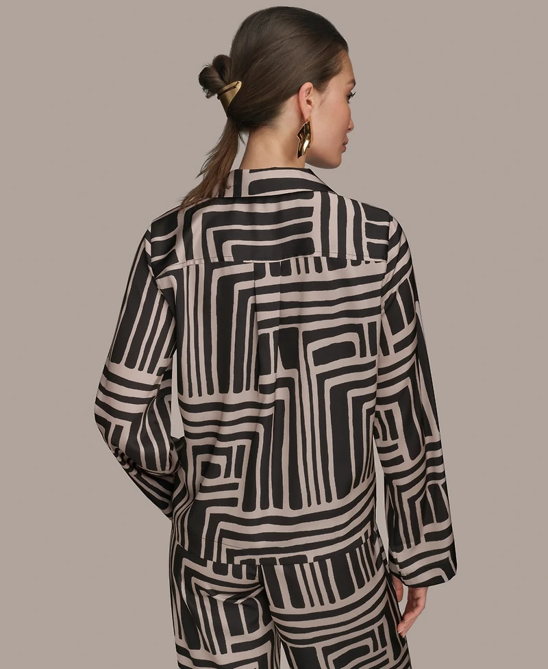 Donna Karan New York Women's Long Sleeve Geo Print Button Down Shirt