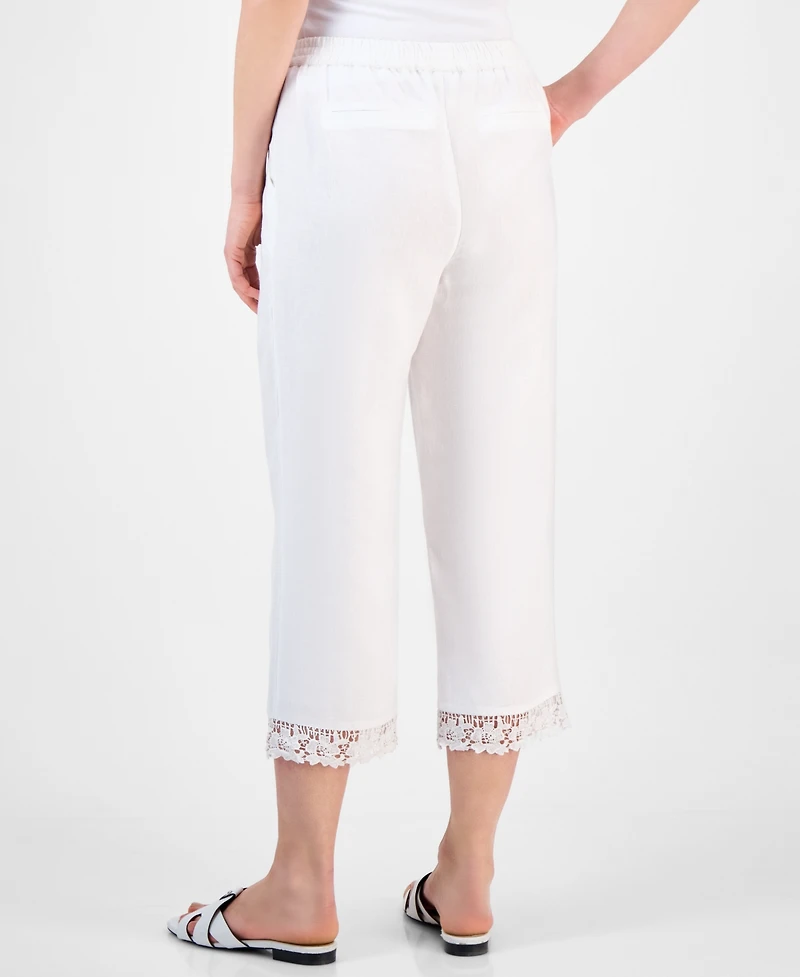 Charter Club Women's Crochet-Trim 100% Linen Cropped Pants, Exclusively at Macy's