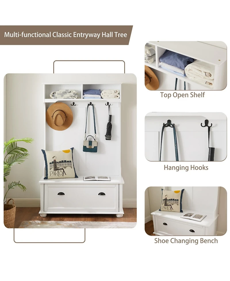 Streamdale Modern Hall Tree with Shoe Rack, Coat Hooks, and Open Shelves - 40" W x 64" H