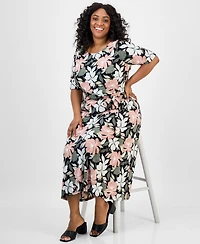 Kasper Plus Floral-Print Midi Dress