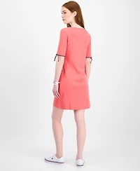 Tommy Hilfiger Women's Cotton Boat-Neck Tie-Sleeve Dress