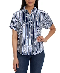 Gloria Vanderbilt Petite Daisy Striped Short-Sleeve Shirt