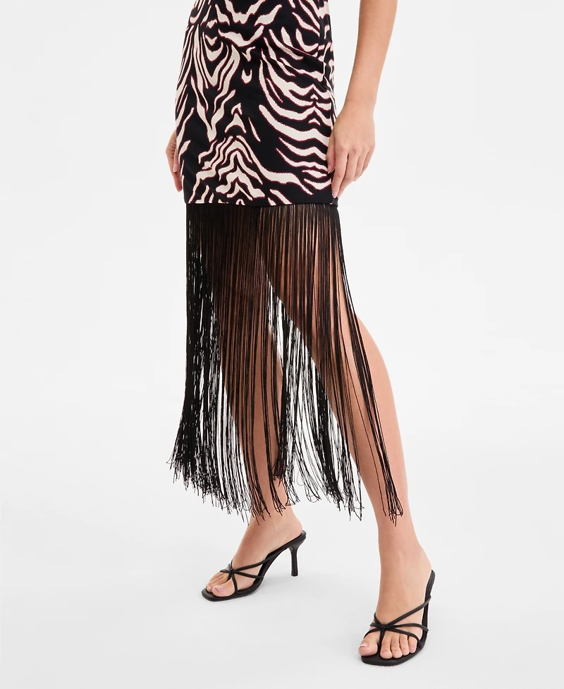 Bar Iii Women's Printed Sleeveless Fringe-Hem Dress, Exclusively at Macy's