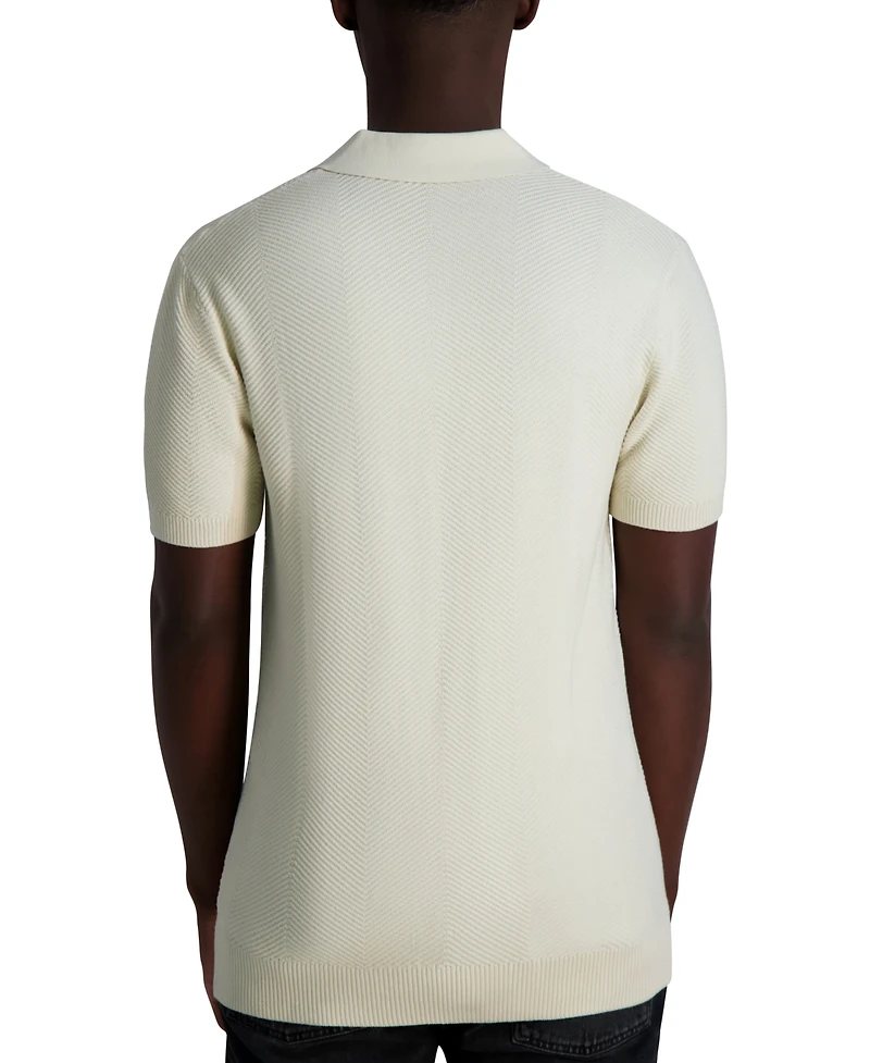 Karl Lagerfeld Paris Men's Short Sleeve Textured Open Collar Polo Shirt