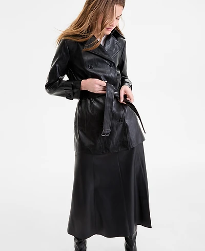 Bcbgmaxazria Petite Double-Breasted Faux-Suede Belted Trench Coat