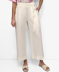 Dkny Women's Belted High Rise Pleated Twill Pants