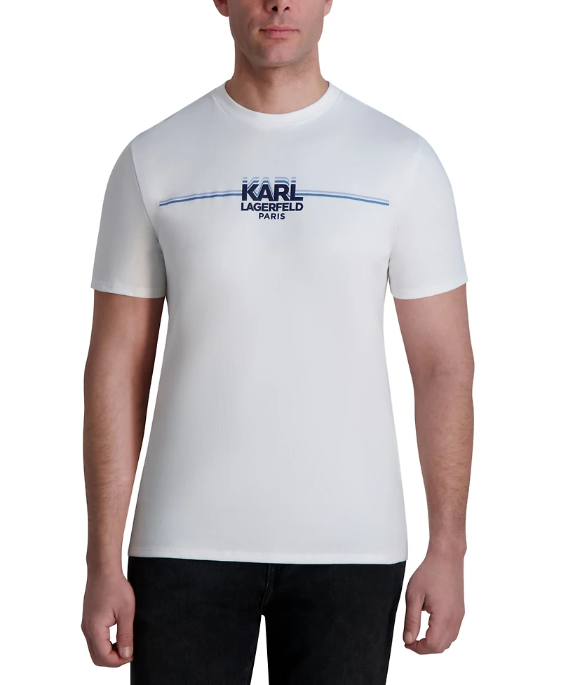 Karl Lagerfeld Paris Men's Short Sleeve Crewneck Racing Stripe Logo T-Shirt