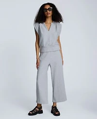 Kenneth Cole Womens Pleated Shoulder Split Neck Tank Top High Rise Pull On Wide Leg Pants