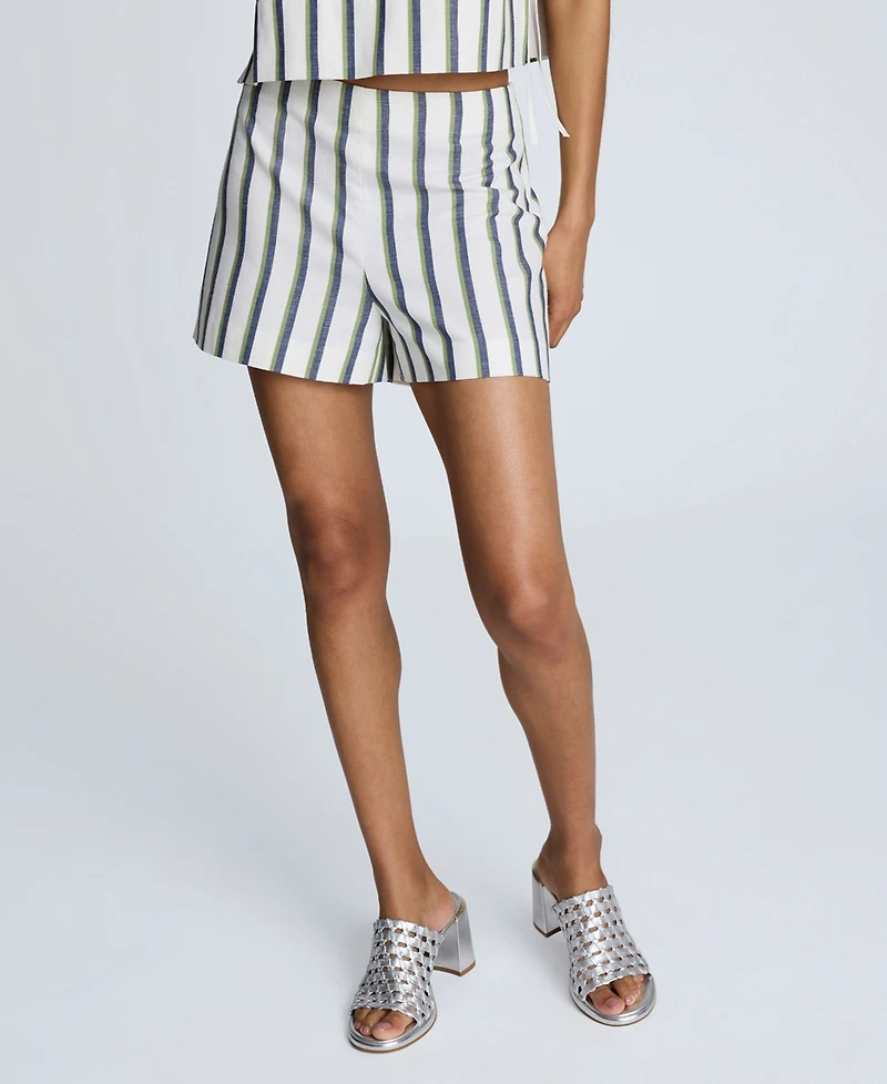 Kenneth Cole Women's Side-Zip Striped Shorts