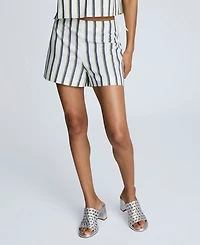 Kenneth Cole Women's Side-Zip Striped Shorts