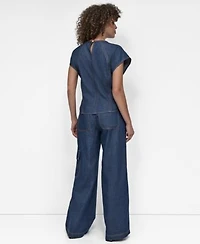 Dkny Womens Lightweight Cotton Denim Top Wide Leg Jeans
