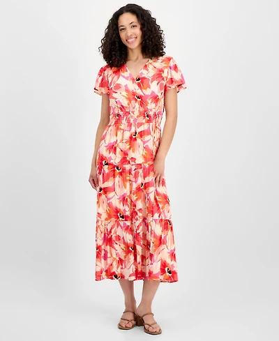 Tinsel Petite Print Short-Sleeve Maxi Dress