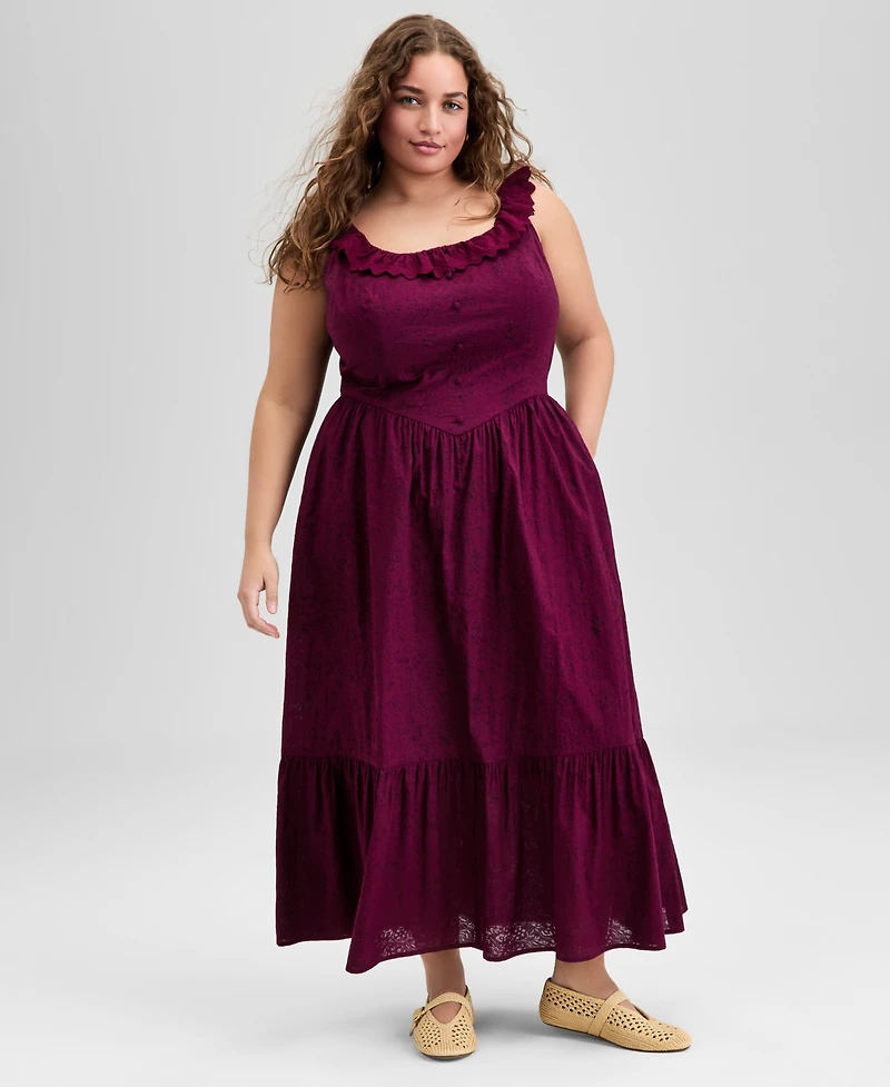 And Now This Trendy Plus Cotton Ruffle-Trim Maxi Dress, Exclusively at Macy's