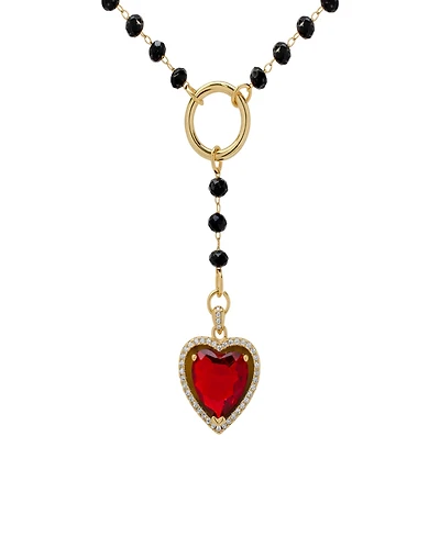 Macy's Black Bead and Red Cubic Zirconia Heart 'Y' Necklace