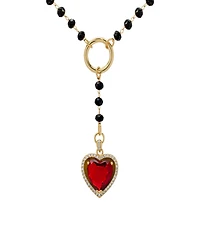 Macy's Black Bead and Red Cubic Zirconia Heart 'Y' Necklace
