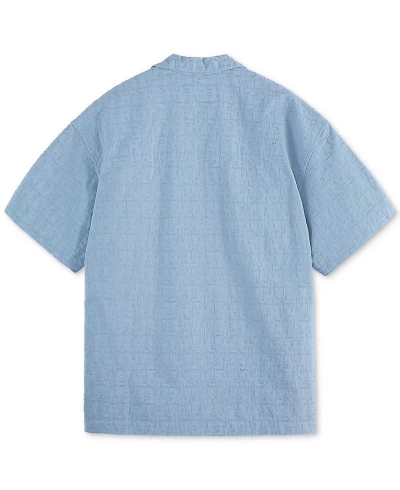 Scotch & Soda Men's Relaxed Fit Short Sleeve Cross Hatch Button-Front Camp Shirt