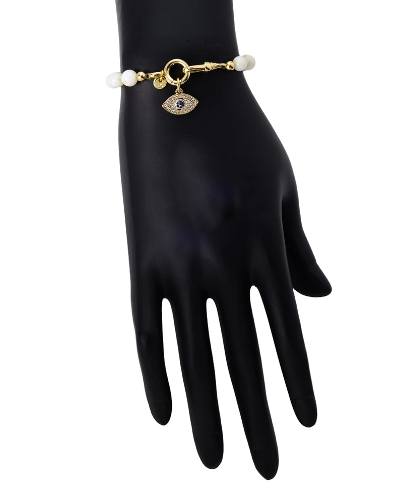 Unwritten Mother of Pearl and Cubic Zirconia Evil Eye Charm Stretch Bracelet