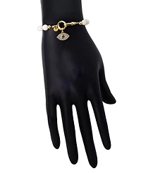 Unwritten Mother of Pearl and Cubic Zirconia Evil Eye Charm Stretch Bracelet