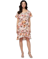 Sl Fashions Women's Printed V-Neck Asymmetric-Ruffle-Trim Dress
