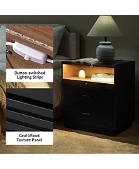 Mid-century Lorenz Nightstand with Usb and Led Light