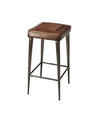 Industrial Backless Counter Height Chair with Wood Seat and Iron Frame