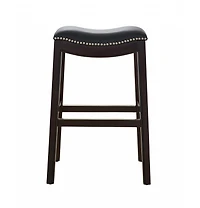 Faux Leather and Solid Wood Backless Bar Height Chair
