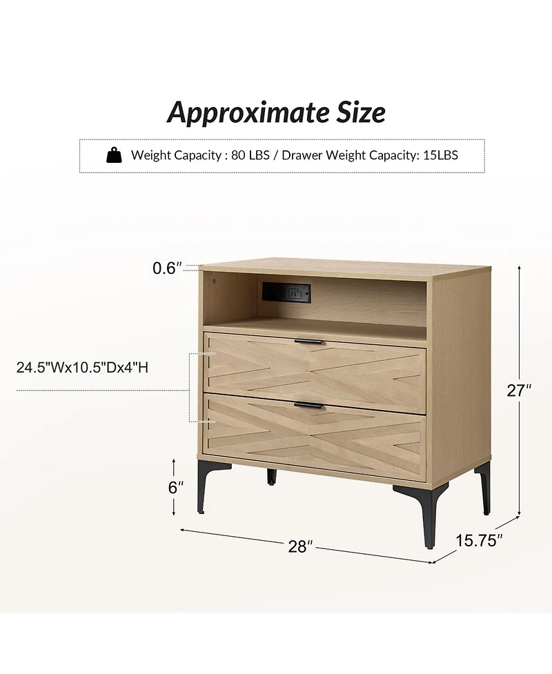 Auguste 2-Drawer Nightstand with Charging Port
