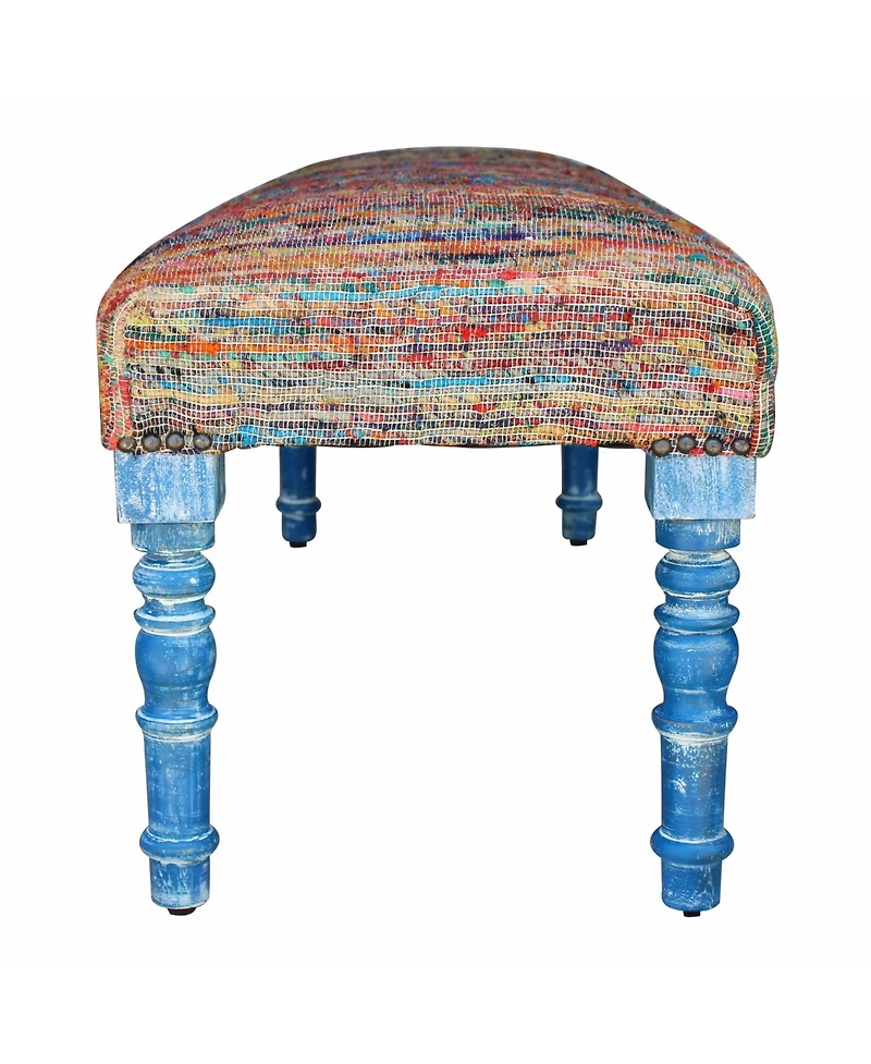 Rainbow Stripe Upholstered Bench with Legs for Living Room or Entryway