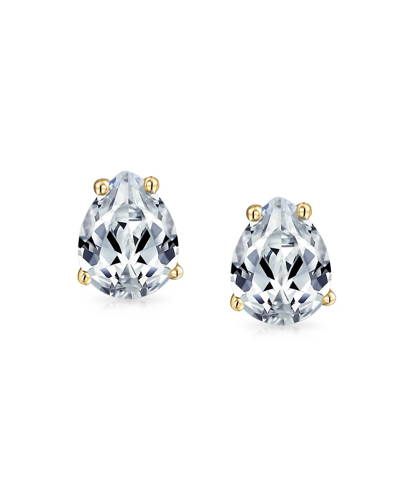 Bling Jewelry Cubic Zirconia Teardrop Cz Solitaire Stud Earrings Gold Plated .925 Sterling Silver