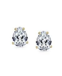 Bling Jewelry Cubic Zirconia Teardrop Cz Solitaire Stud Earrings Gold Plated .925 Sterling Silver