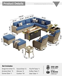 Xizzi 13 Piece Outdoor Patio Furniture Sets with Fire Pit Table,All Weather Wicker Sectional Sofa Extra Deep Swivel Chairs and Solar Powere