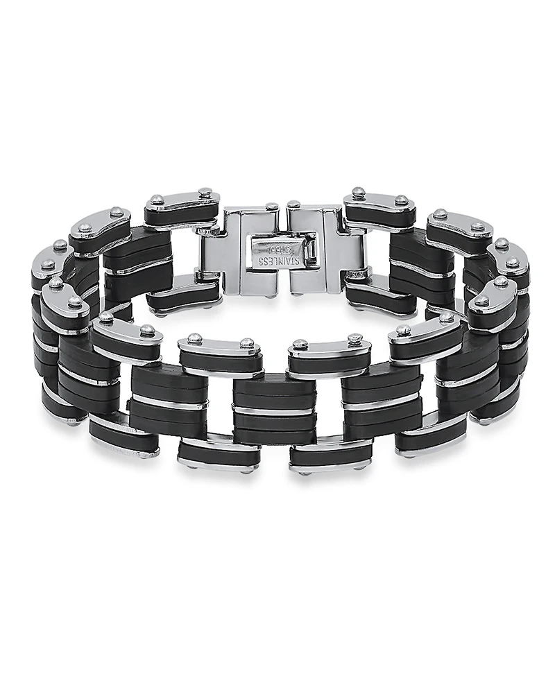 Steeltime Men's Stainless Steel and Black Rubber Bicycle Chain Bracelet